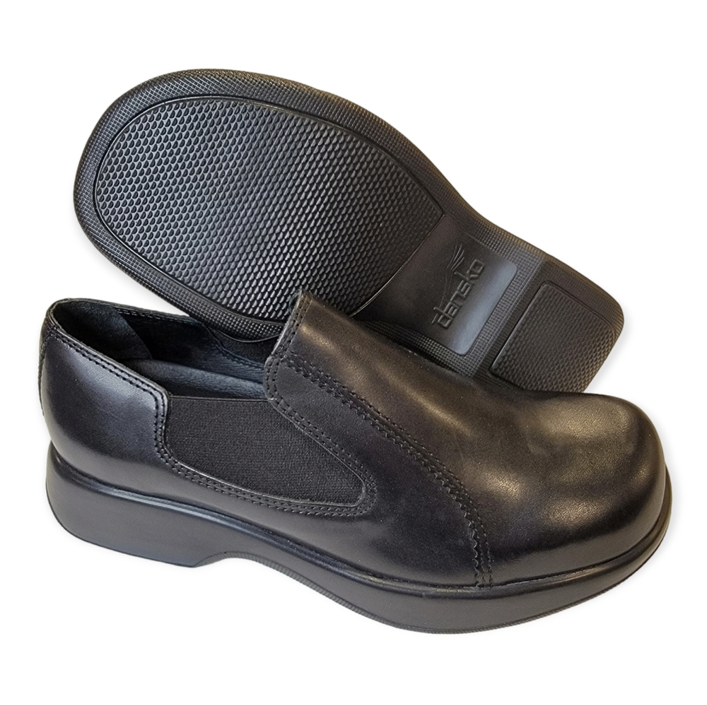 Dansko Jocelyn Black Leather Square Toe Platform Loafer Clog Women's 10.5-11